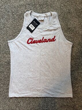 Cleveland Guardians Script Tank Top - Gray with Red Logo